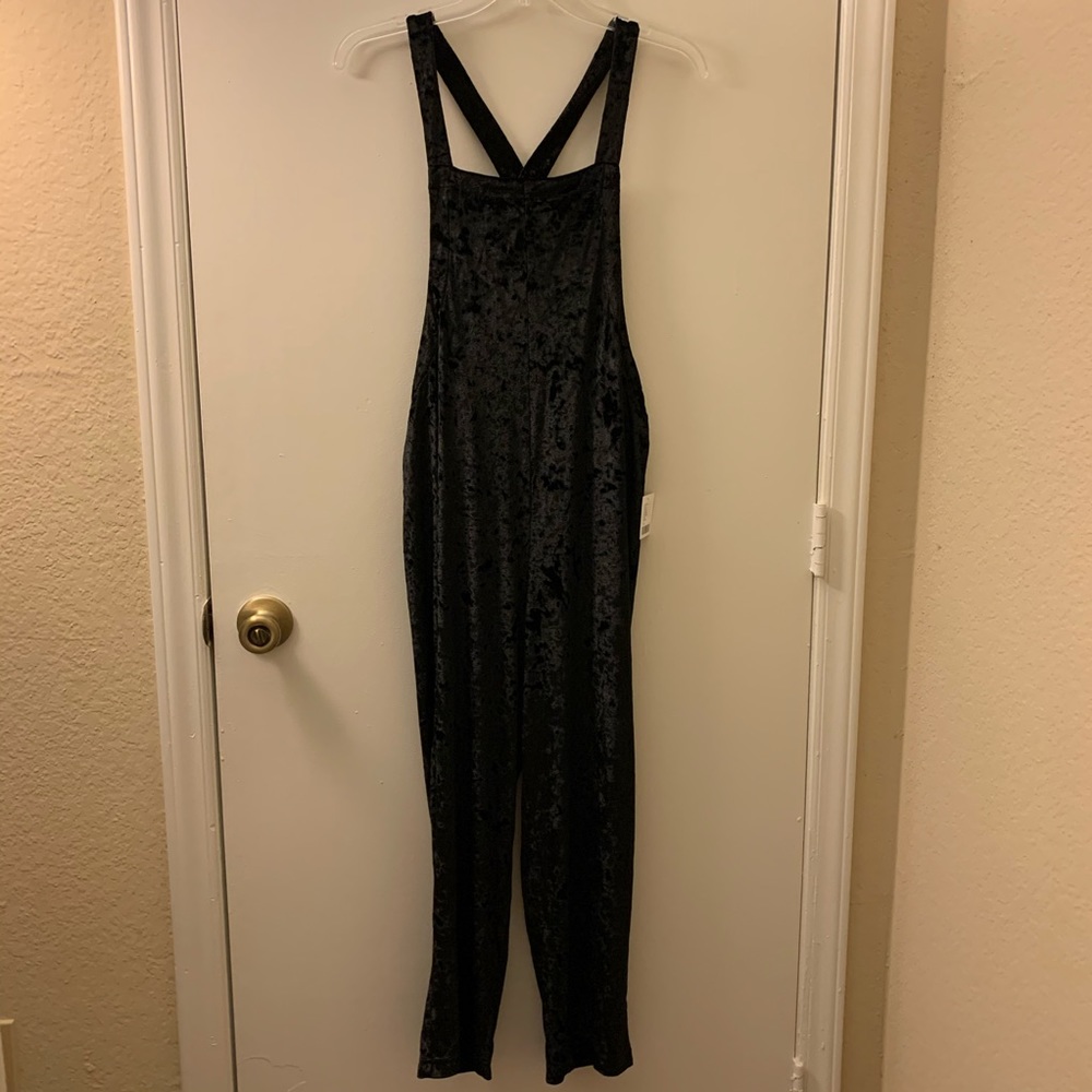Black velvet overalls